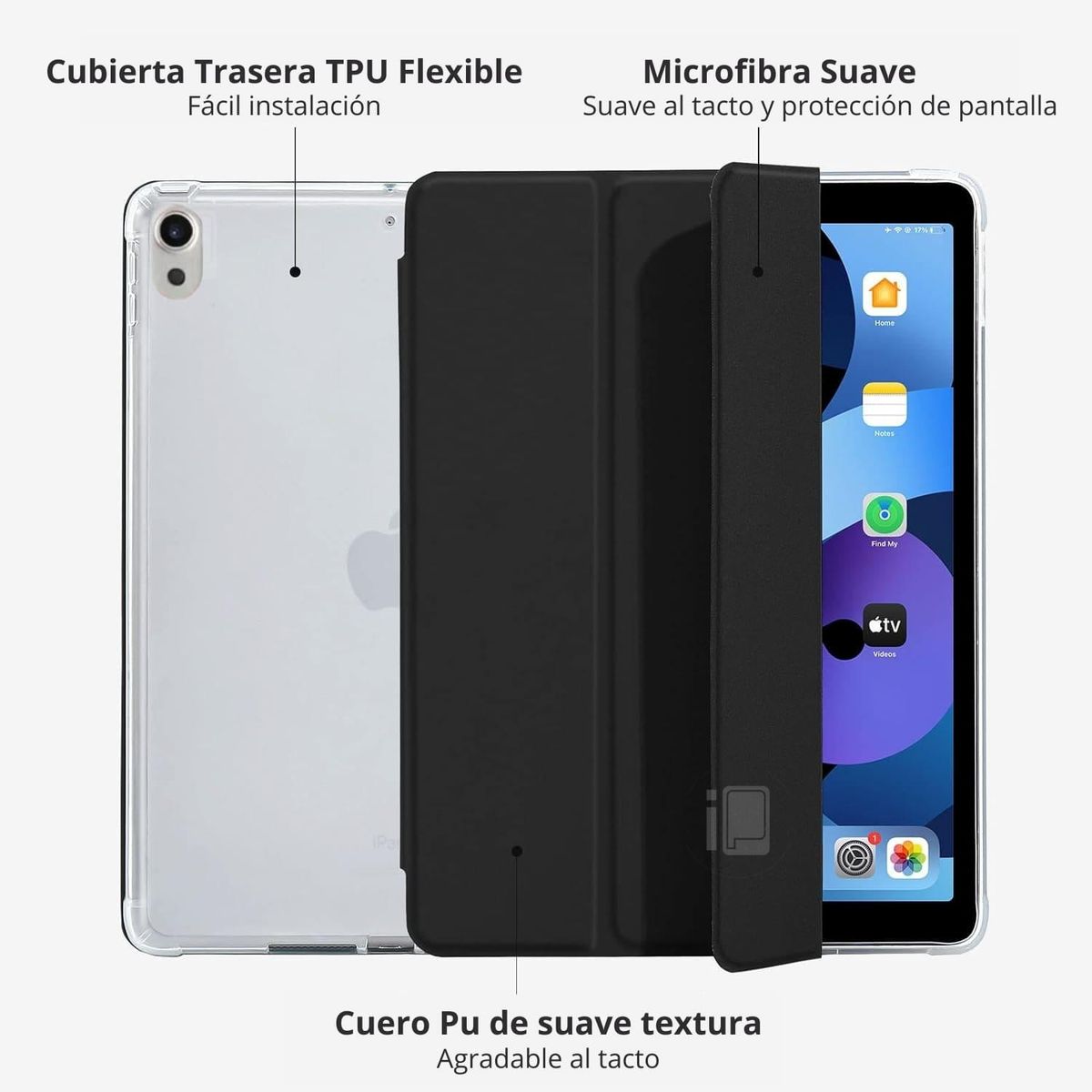 GENERICO - Funda Para iPad 11 Generación 11” Traslúcida Atrás y Ranura Pencil - Negro
