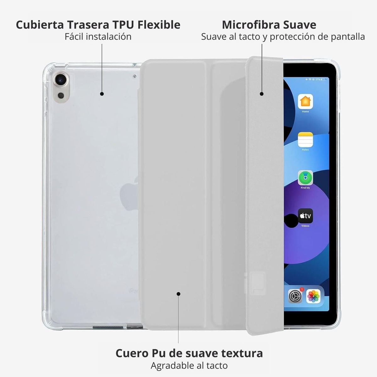 GENERICO - Funda Para iPad 11 Generación 11” Traslúcida Atrás y Ranura Pencil - Gris