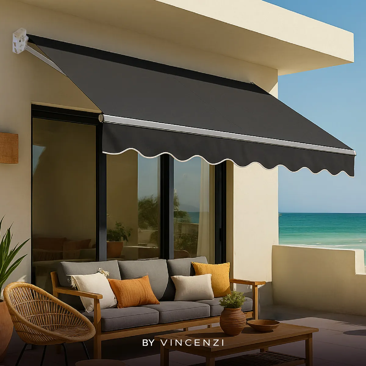 VINCENZI - Toldo Retráctil 400x250 Cm Grafito Brazo Manual Para Terraza