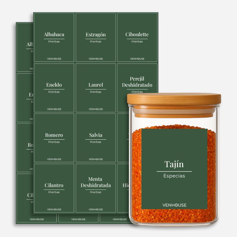 GENERICO - Etiquetas para Especieros Organización Cocina Impermeables Verdes