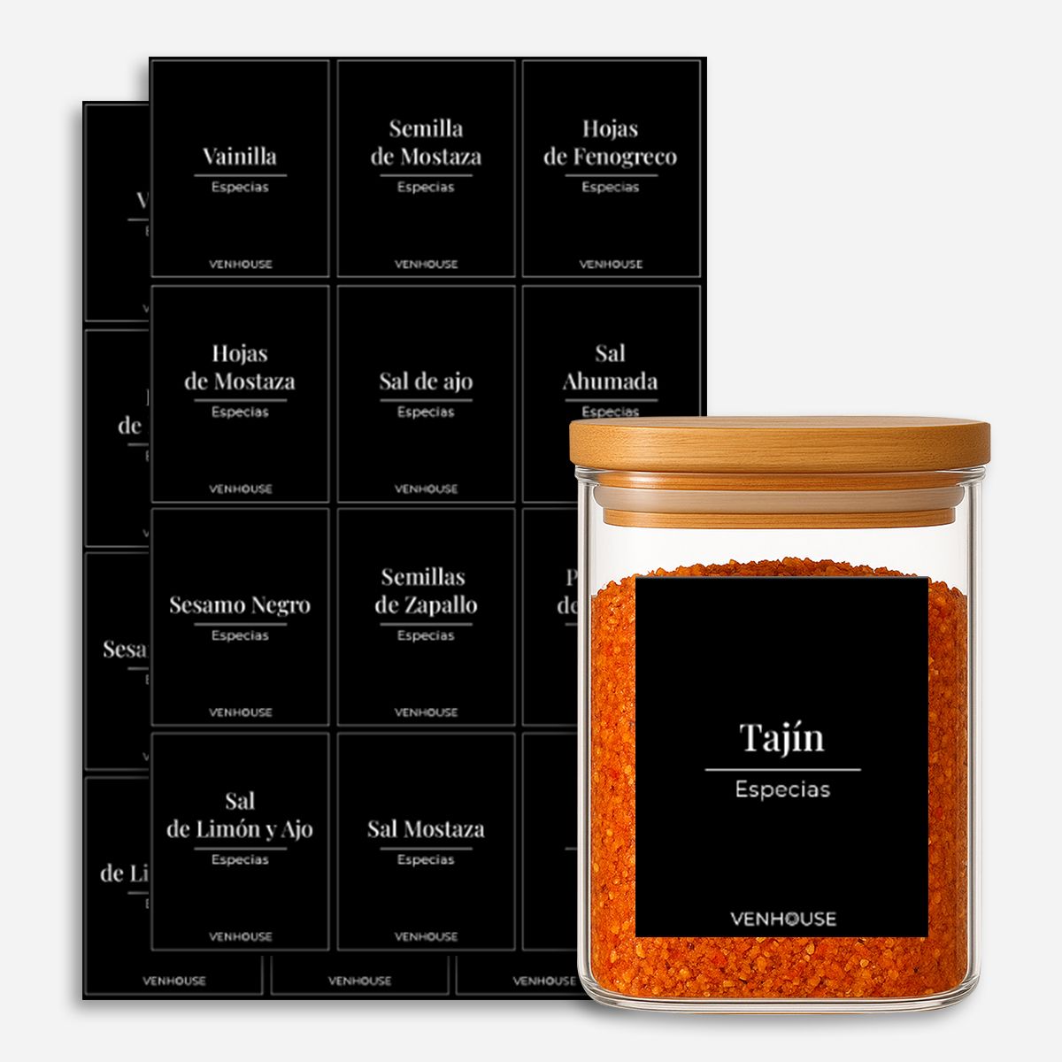 Etiquetas para Especieros Organización Cocina Impermeables Negras, marca GENERICO - Foto Principal