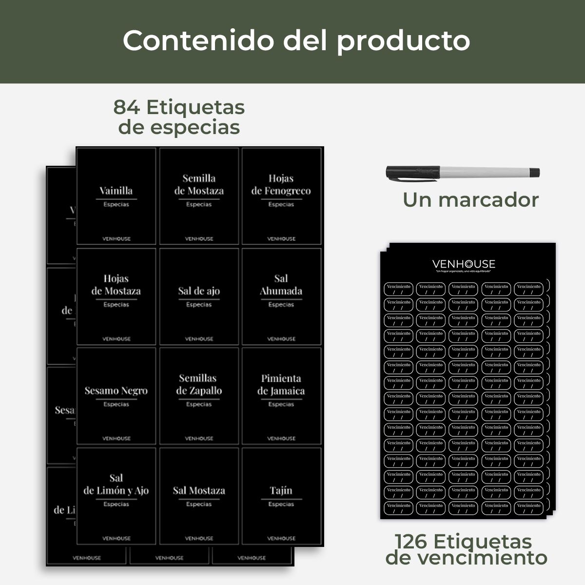 Etiquetas para Especieros Organización Cocina Impermeables Negras, marca GENERICO - Foto 2
