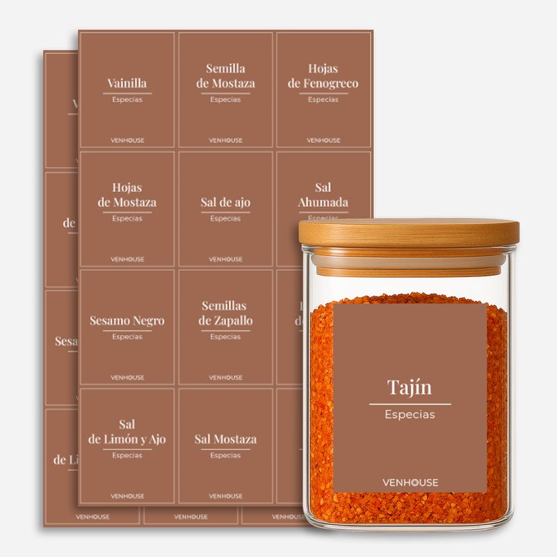 GENERICO - Etiquetas para Especieros Organización Cocina Impermeables Marrones