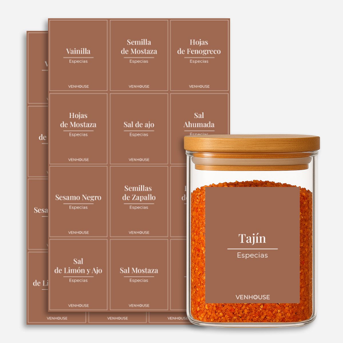 GENERICO - Etiquetas para Especieros Organización Cocina Impermeables Marrones