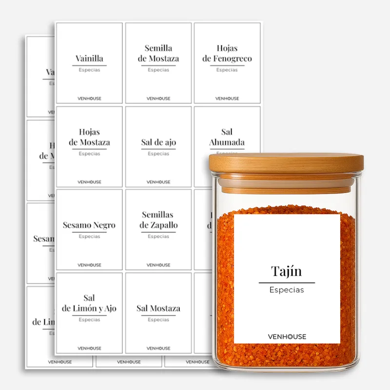 GENERICO - Etiquetas para Especieros Organización Cocina Impermeables Blancas