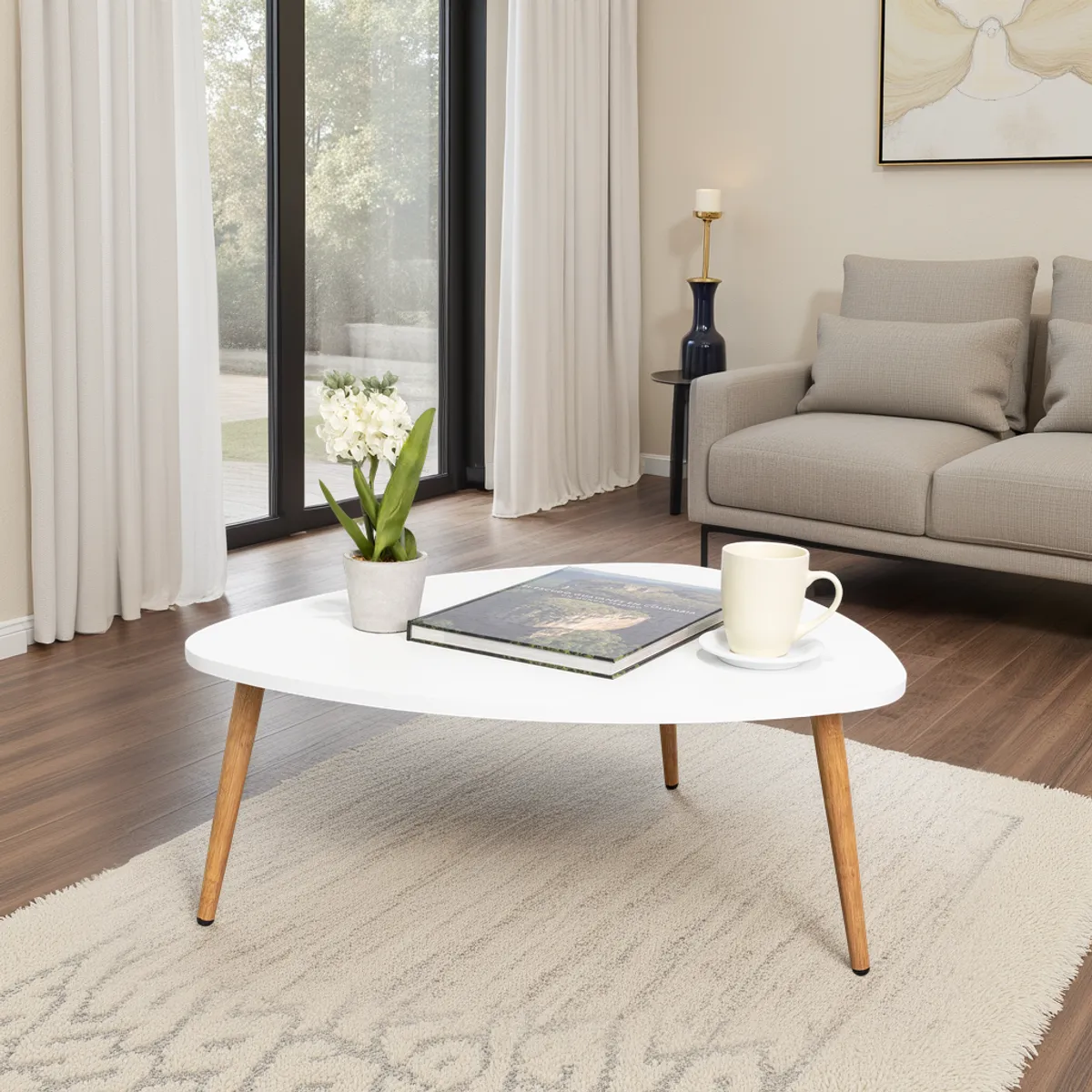 TUHOME - Mesa De Centro Narvik Blanca Con Bordes Ovalados