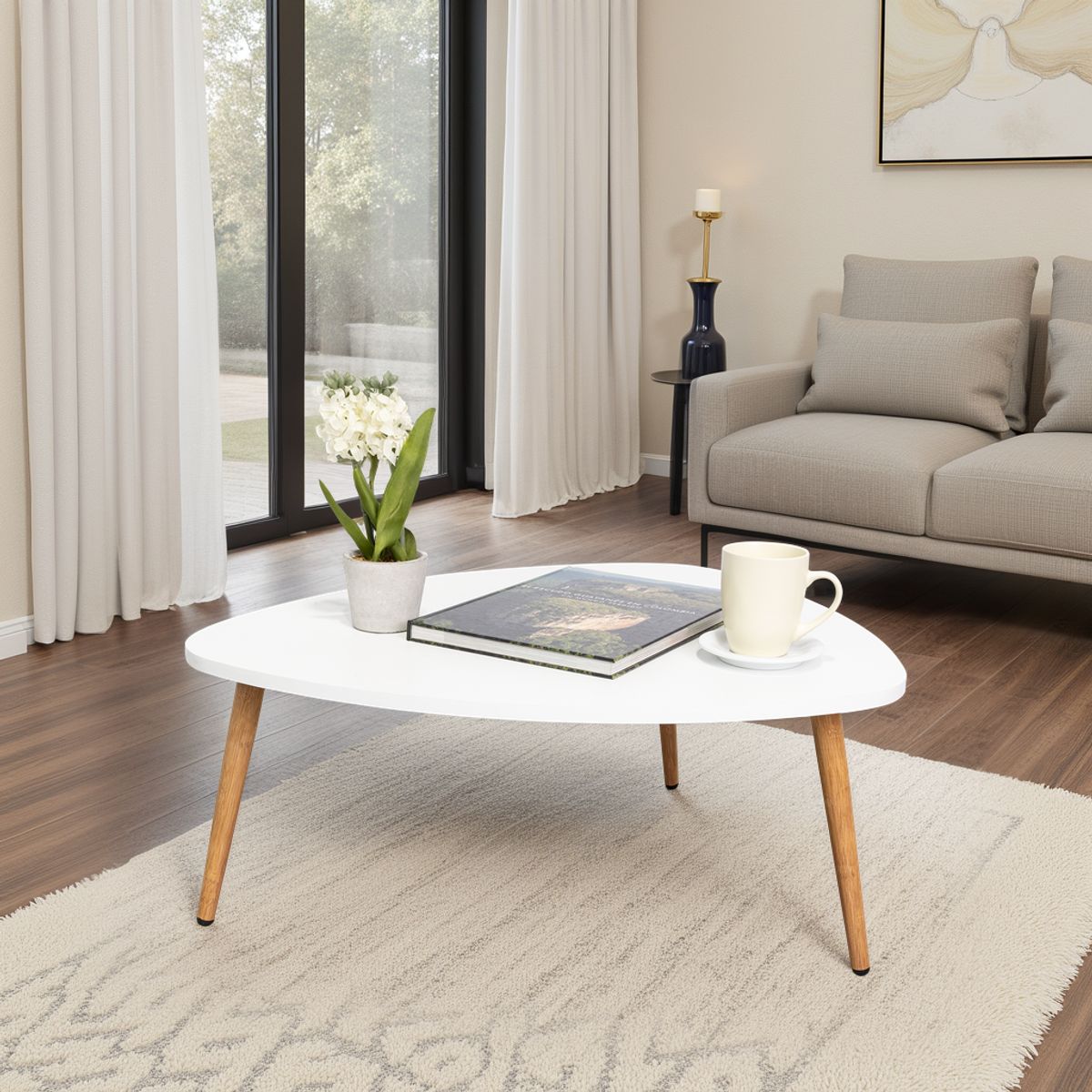 TUHOME - Mesa De Centro Narvik Blanca Con Bordes Ovalados