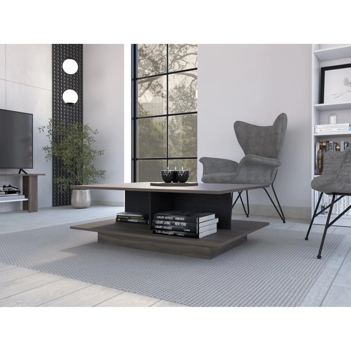 TUHOME - Mesa De Centro Bengali Coñac Y Wengue 37x100x80 Cm
