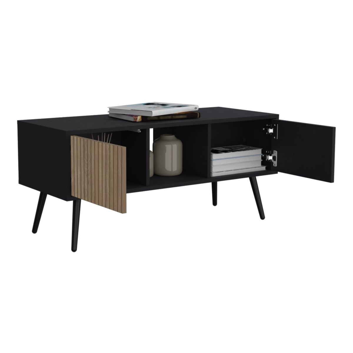 TUHOME - Mesa De Centro 2 Puertas - Negro 45x100x40 cm