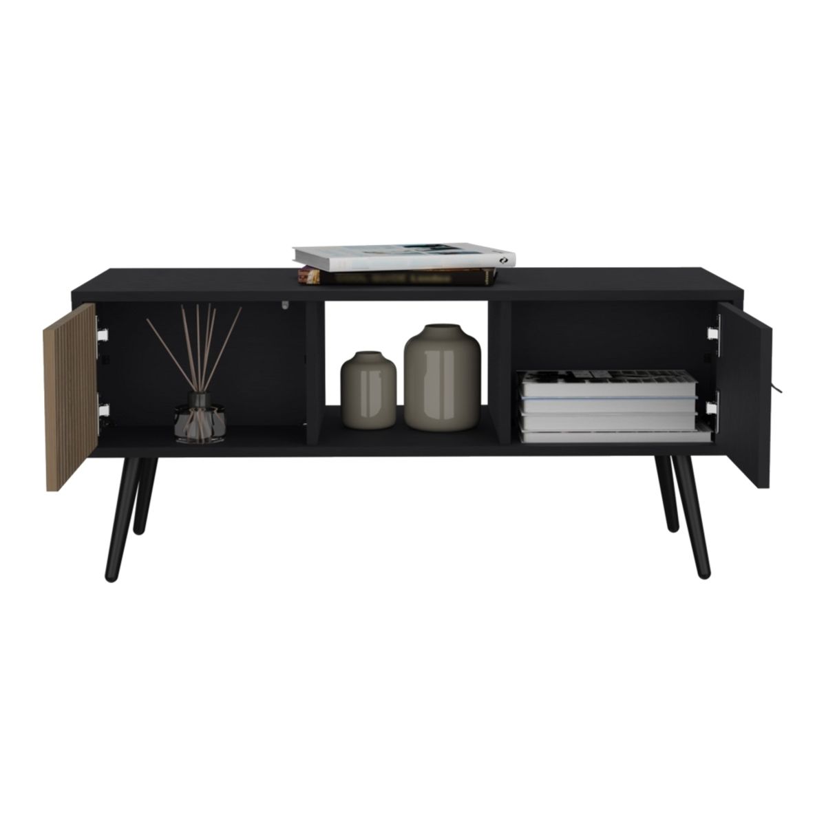 TUHOME - Mesa De Centro 2 Puertas - Negro 45x100x40 cm