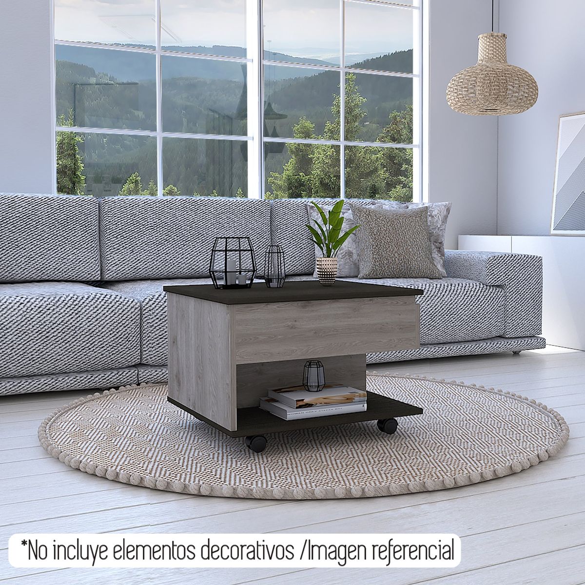 TUHOME - Mesa De Centro 5G Cubierta Elevable Ceniza Y Wengue