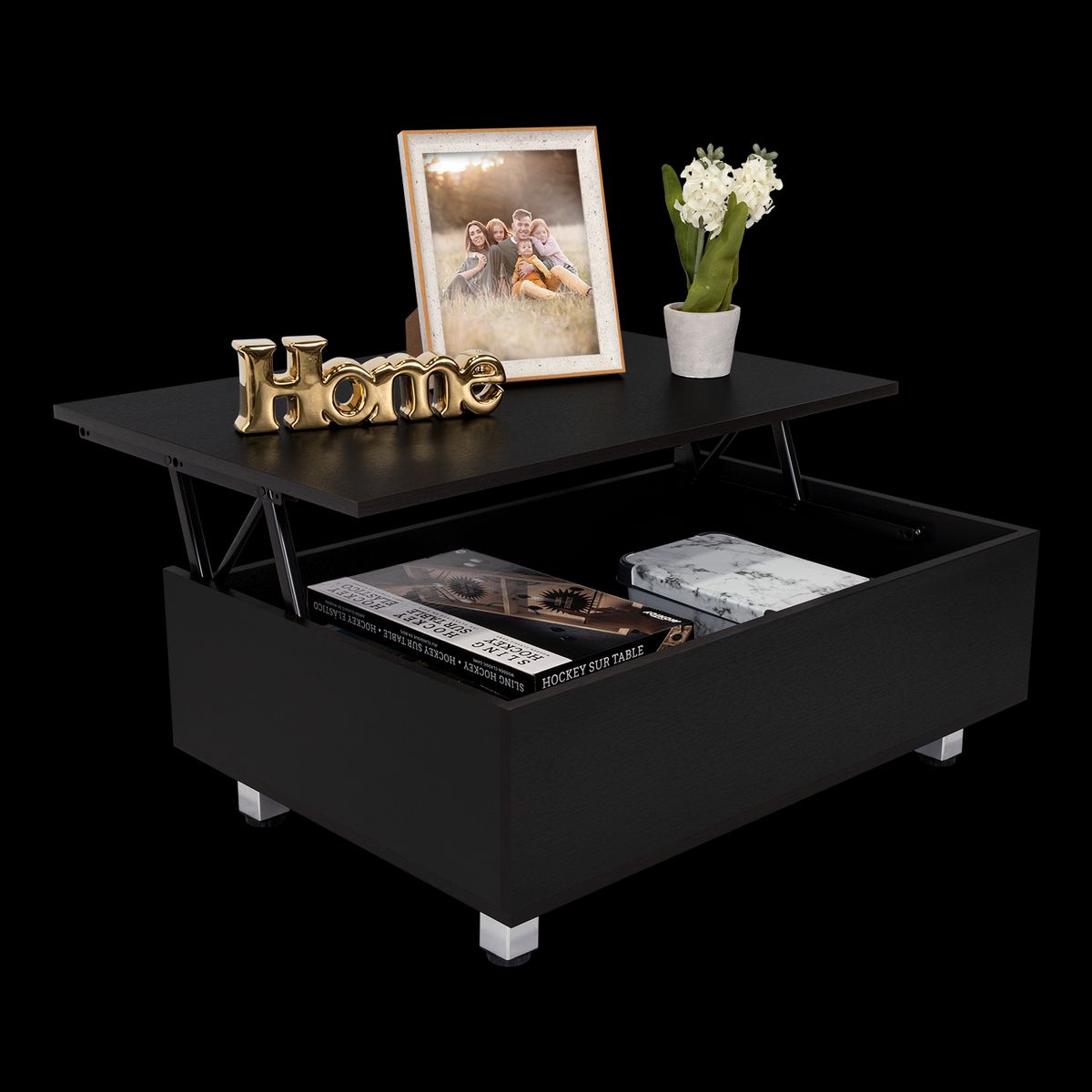TUHOME - Mesa De Centro Extensible Negro 54.5x80x54.5 cm