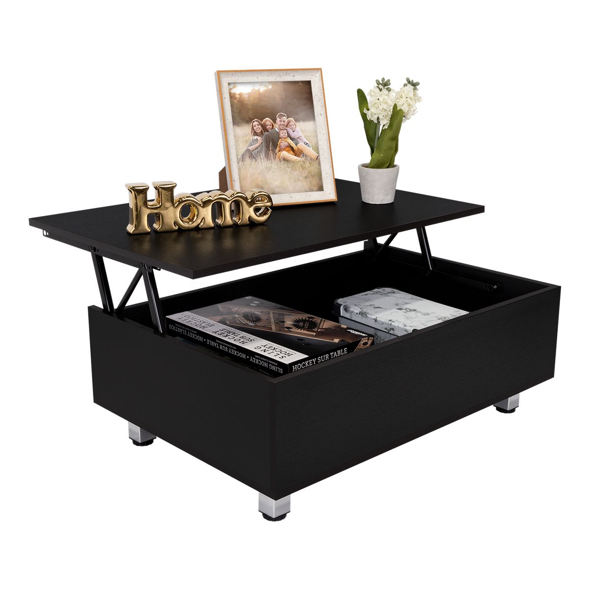 TUHOME - Mesa De Centro Extensible Negro 54.5x80x54.5 cm