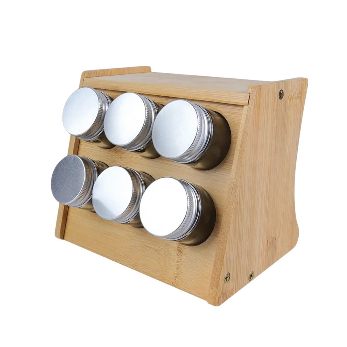 GENERICO - Especiero bambu 6 frascos vidrio base fija cocina condimentos especiero bambu 6 frascos vidrio