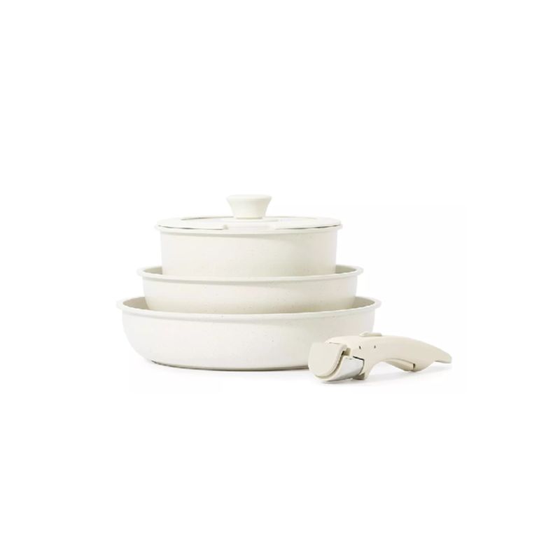 GENERICO - Bateria de cocina juego de ollas retirable 3pcs color blanco