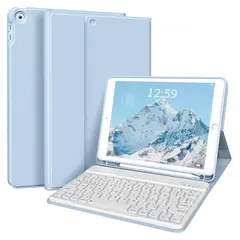 GENERICO - Funda Con Teclado Para iPad 7 y 8 (10.2”) Con Ranura Lápiz - Celeste