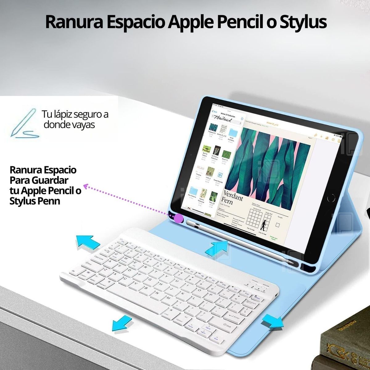 GENERICO - Funda Con Teclado Para iPad 7 y 8 (10.2”) Con Ranura Lápiz - Celeste