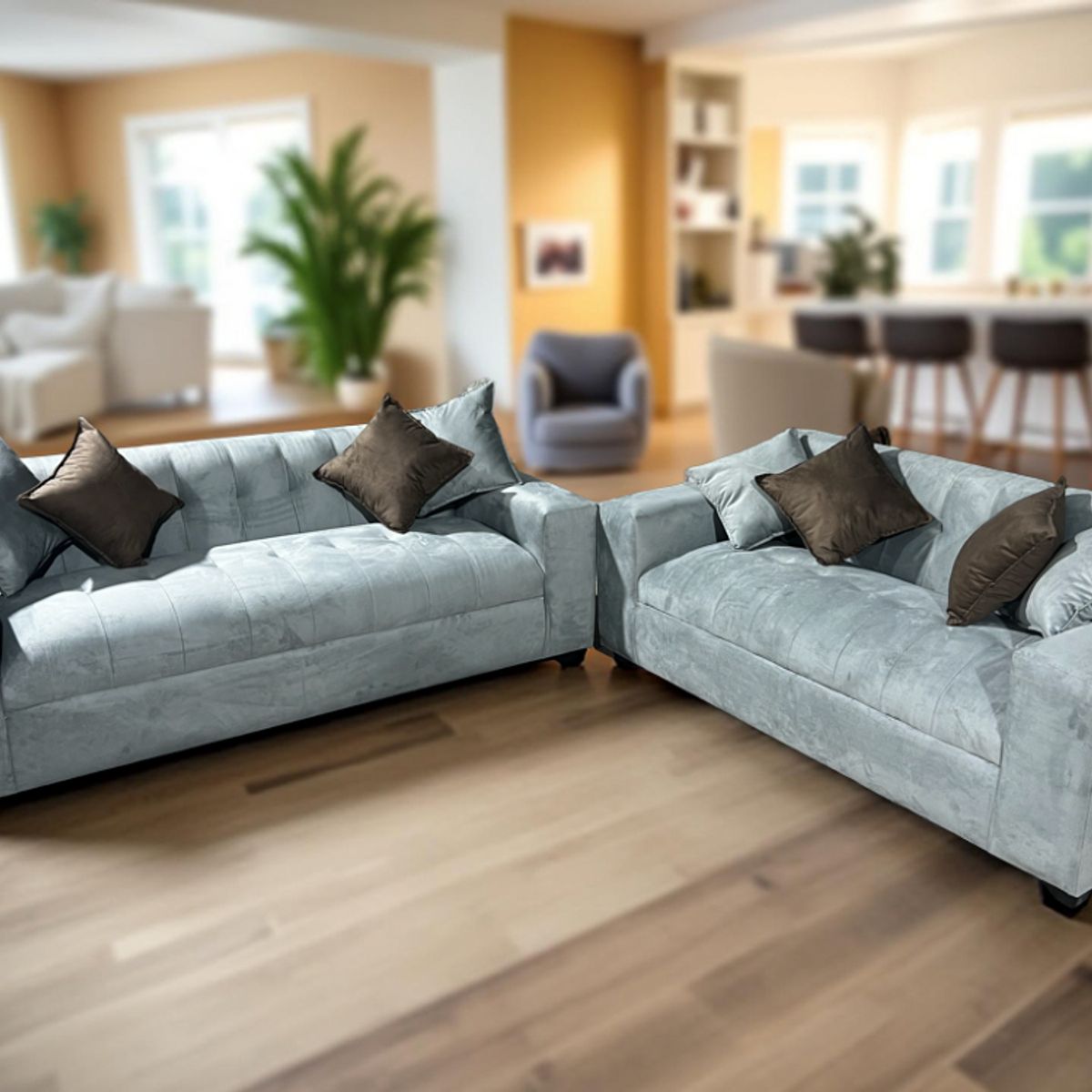 MUEBLES NEW - JUEGO DE LIVING DOS Y TRES CUERPOS GRIS FELPA