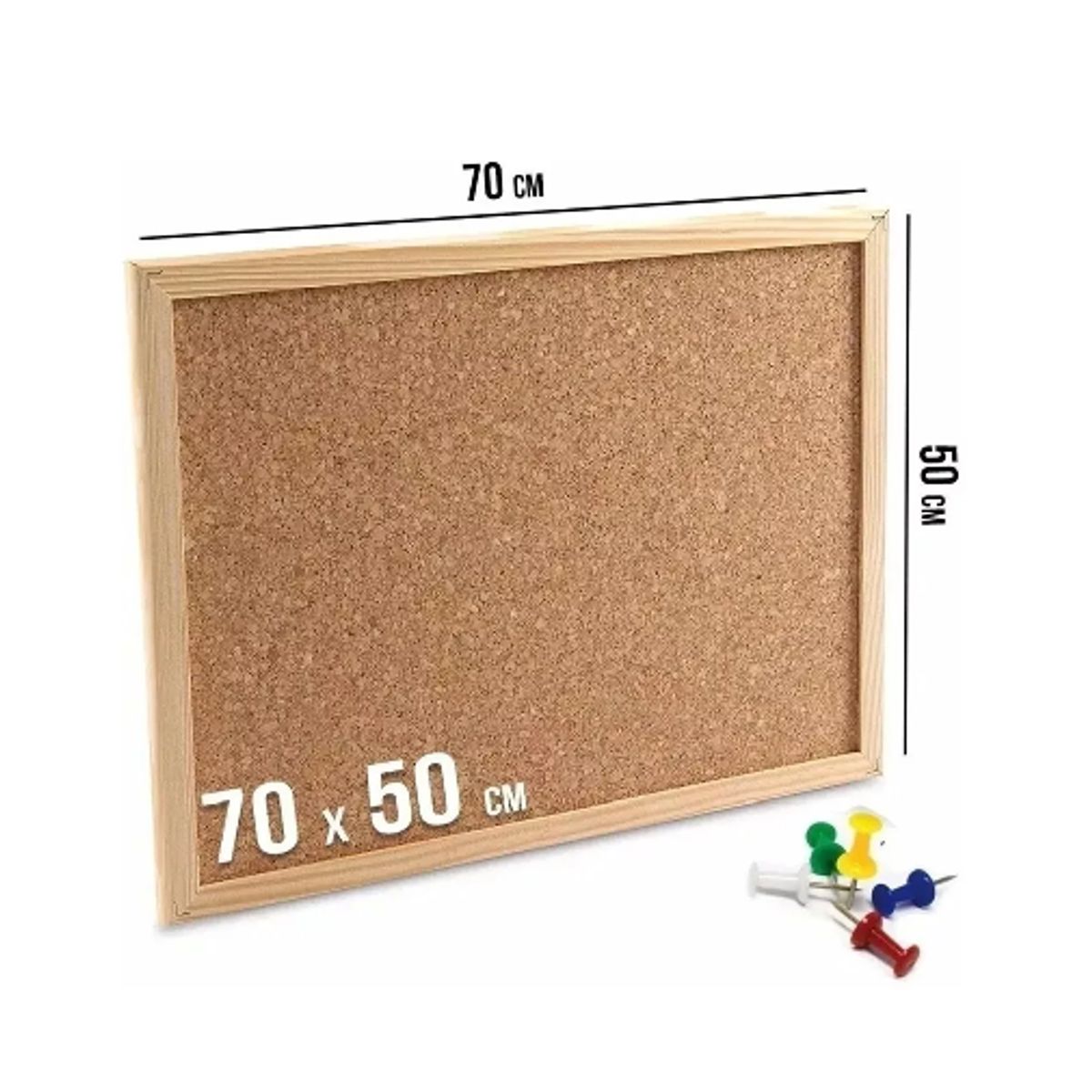 GENERICO - Pizarra corcho 50 x 70 borde madera resistente + fijadores c