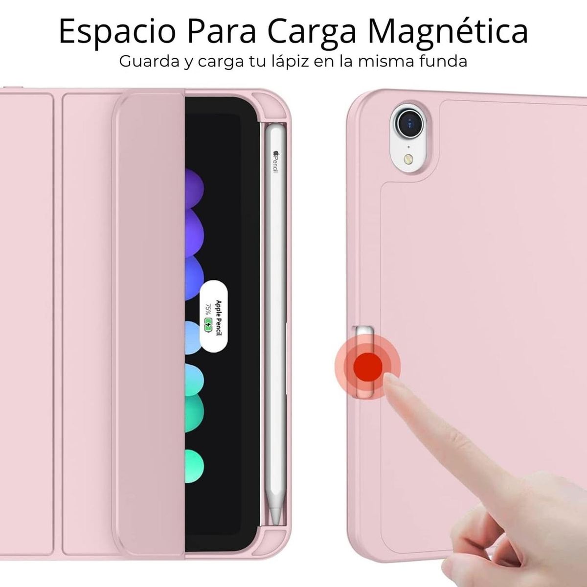 GENERICO - Funda Para iPad Mini 7° Gen Con Ranura Para Carga Magnética - Rosa