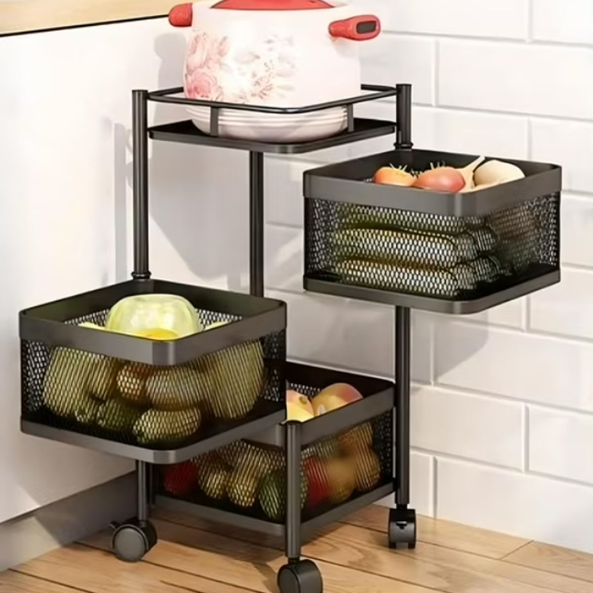 GENERICO - Organizador De Cocina Metálico 3 Niveles Giratorio Negro