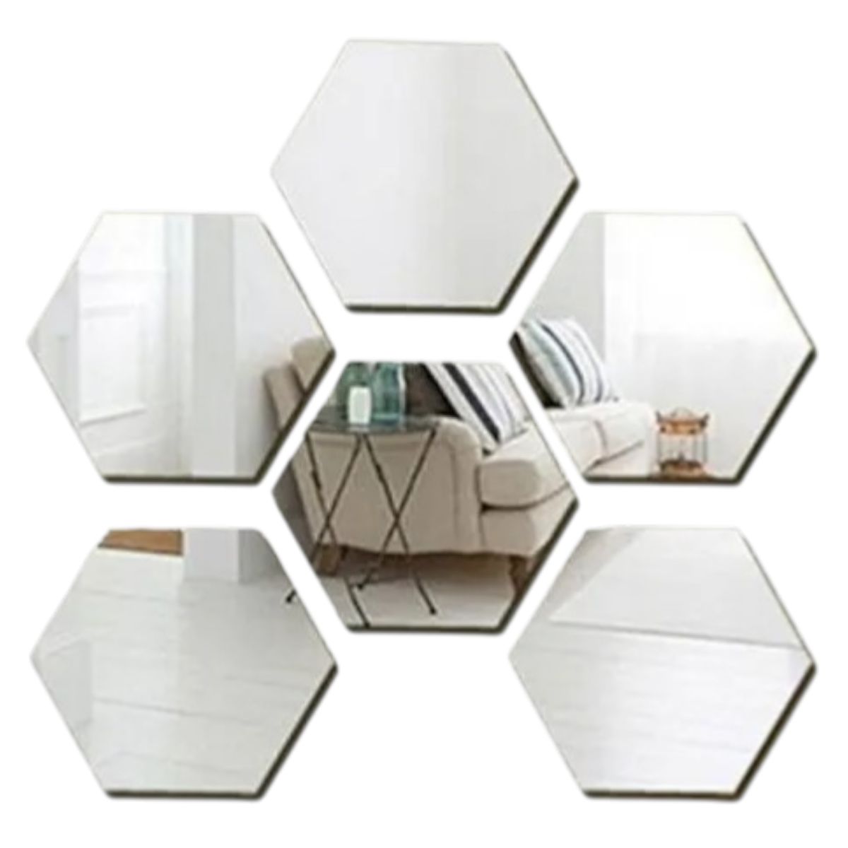 GENERICO - Set De 6 Espejos Decorativos Acrilicos Adhesivo Hexagonal