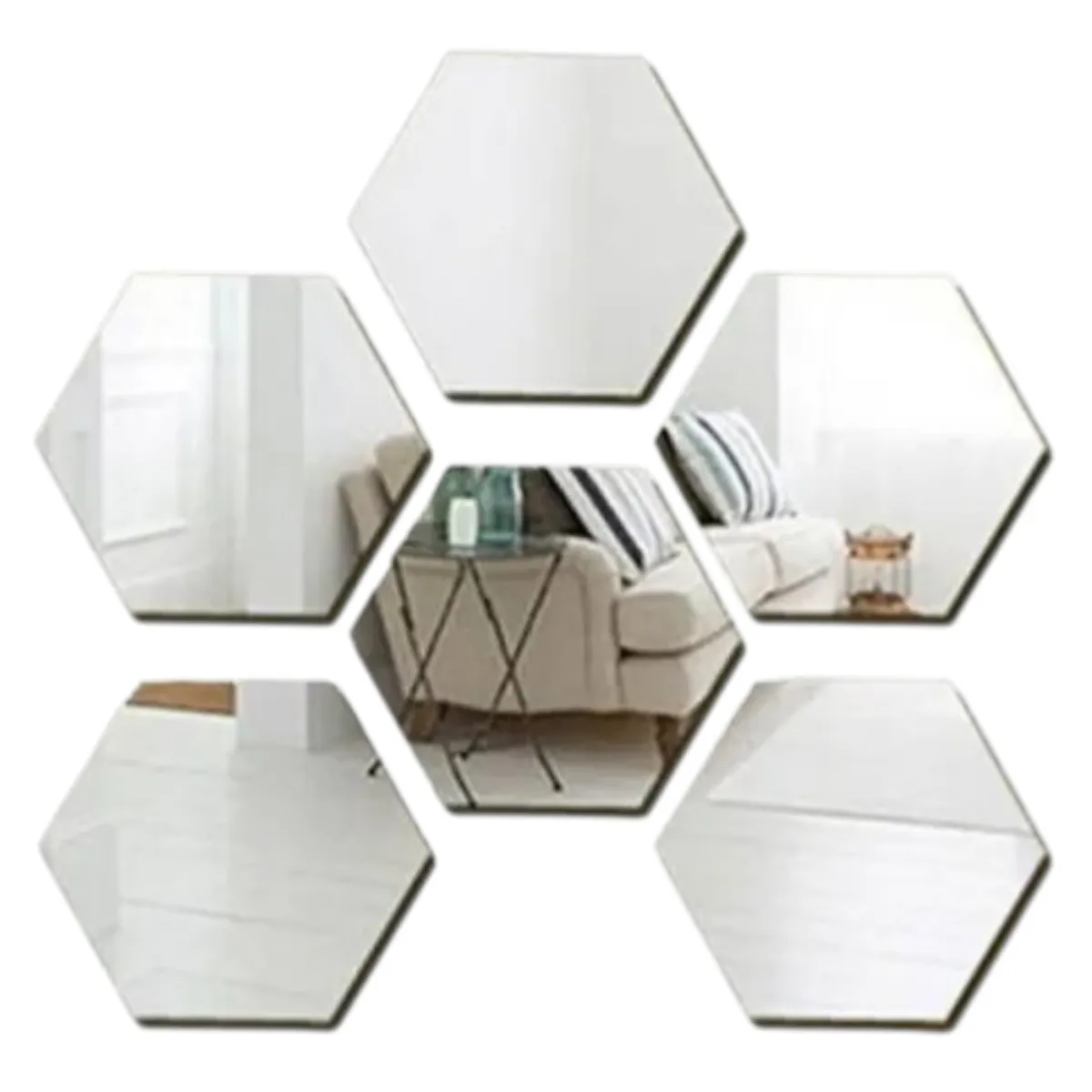 GENERICO - Set De 6 Espejos Decorativos Acrilicos Adhesivo Hexagonal