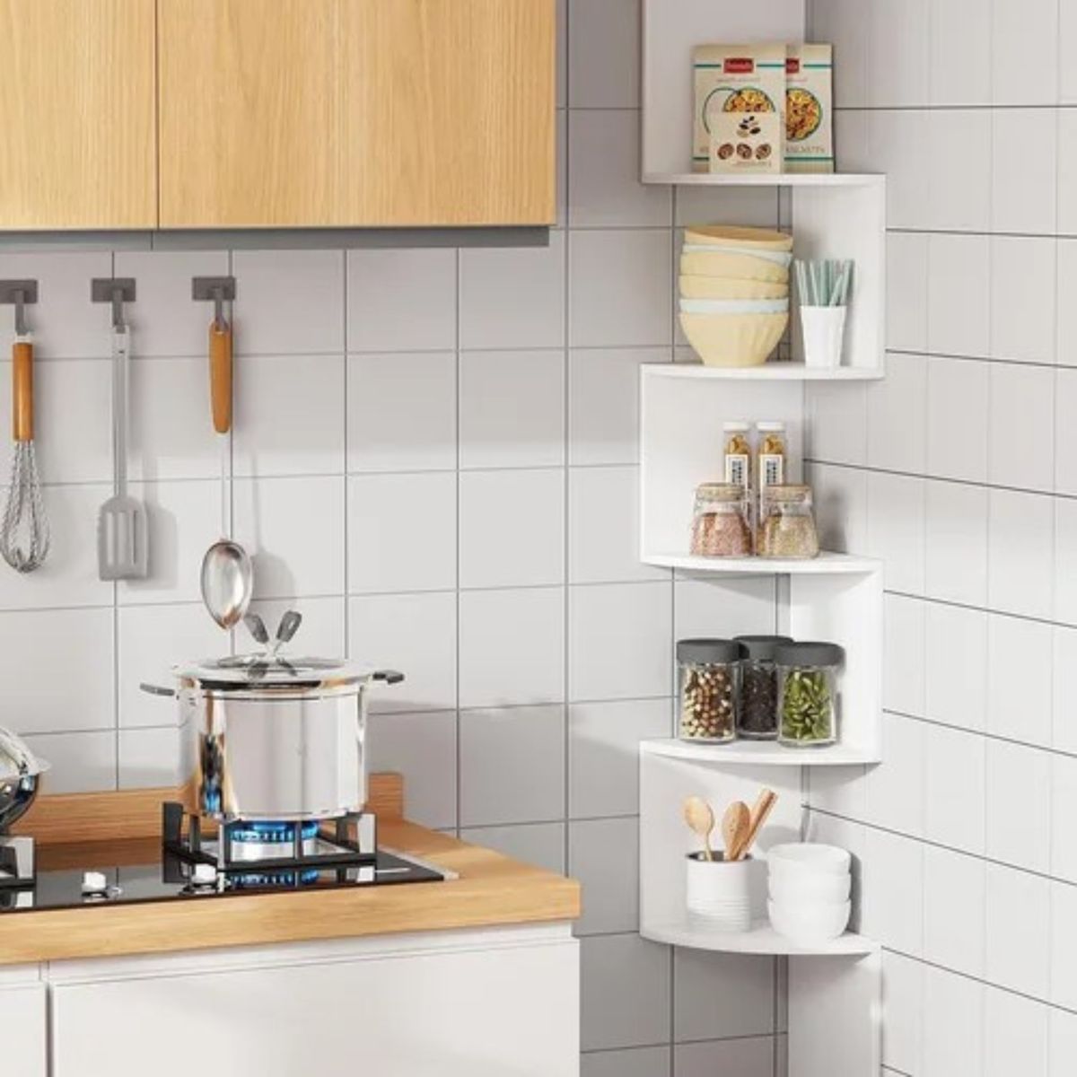 GENERICO - Repisa Esquinero Flotante 5 Niveles Decoracion Moderna Blanco