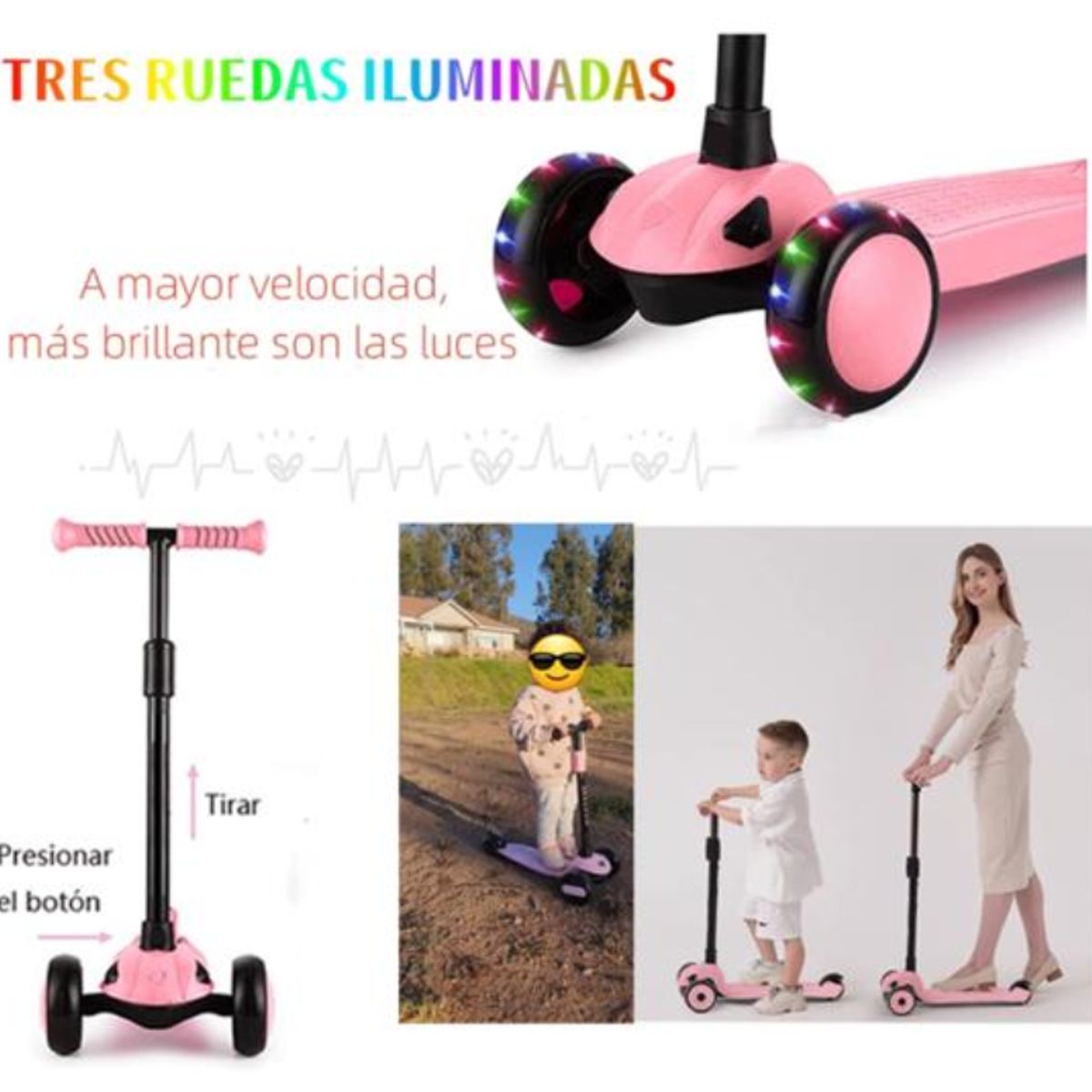 GENERICO - Scooter Monopatín Infantil Con Luces Color Rosa