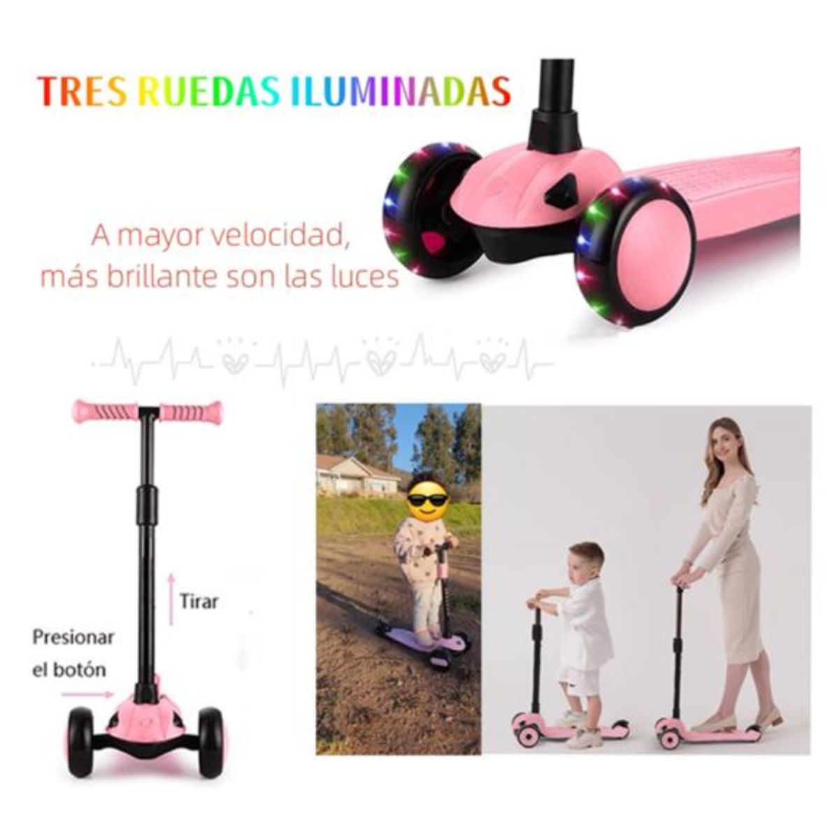 GENERICO - Scooter Monopatín Infantil Con Luces Color Rosa