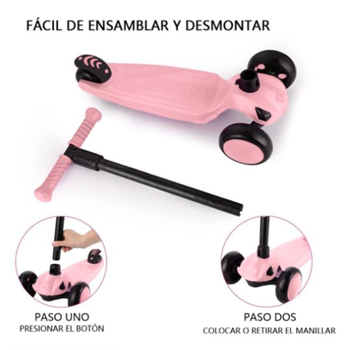 GENERICO - Scooter Monopatín Infantil Con Luces Color Rosa