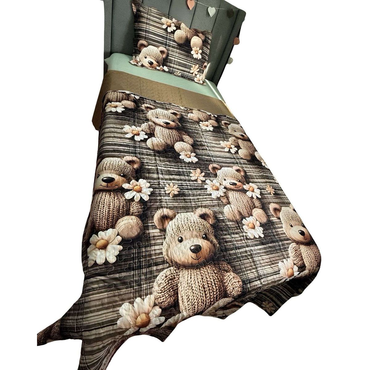 GENERICO - CUBRECAMA QUILT DE VERANO NIÑA NIÑO INFANTIL OSO CAFÉ