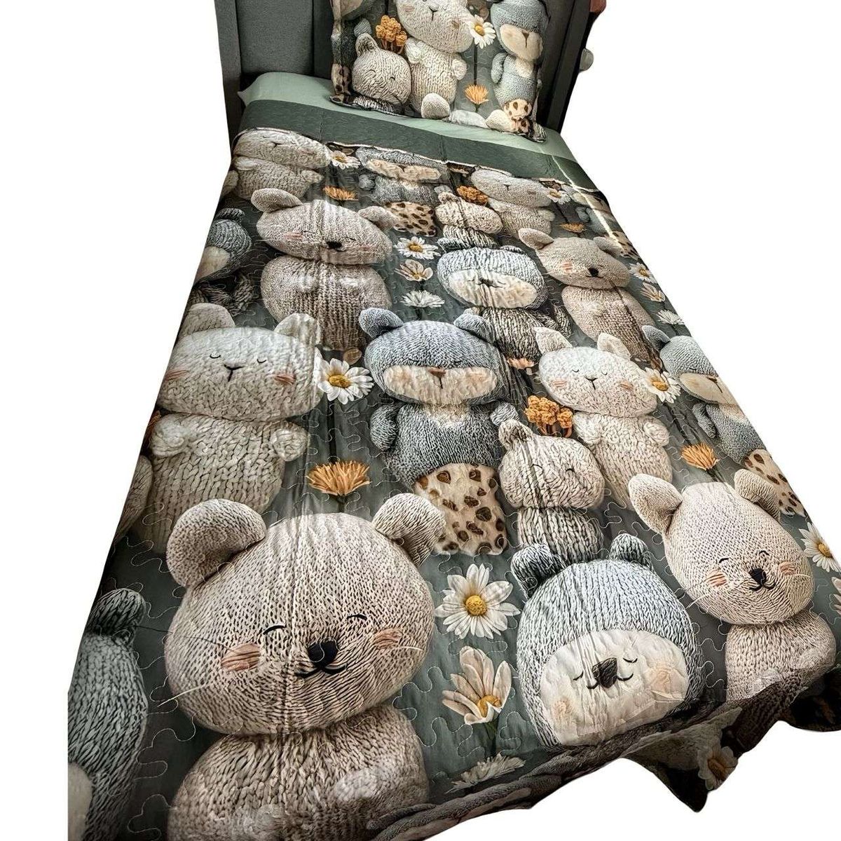 GENERICO - CUBRECAMA QUILT DE VERANO NIÑA NIÑO INFANTIL OSO VERDE