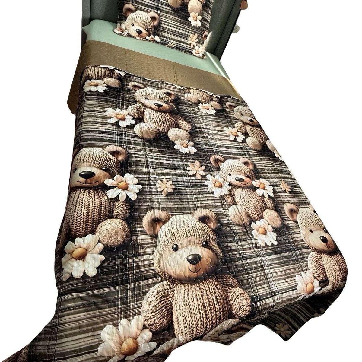 GENERICO - CUBRECAMA QUILT DE VERANO NIÑA NIÑO INFANTIL OSO CAFÉ