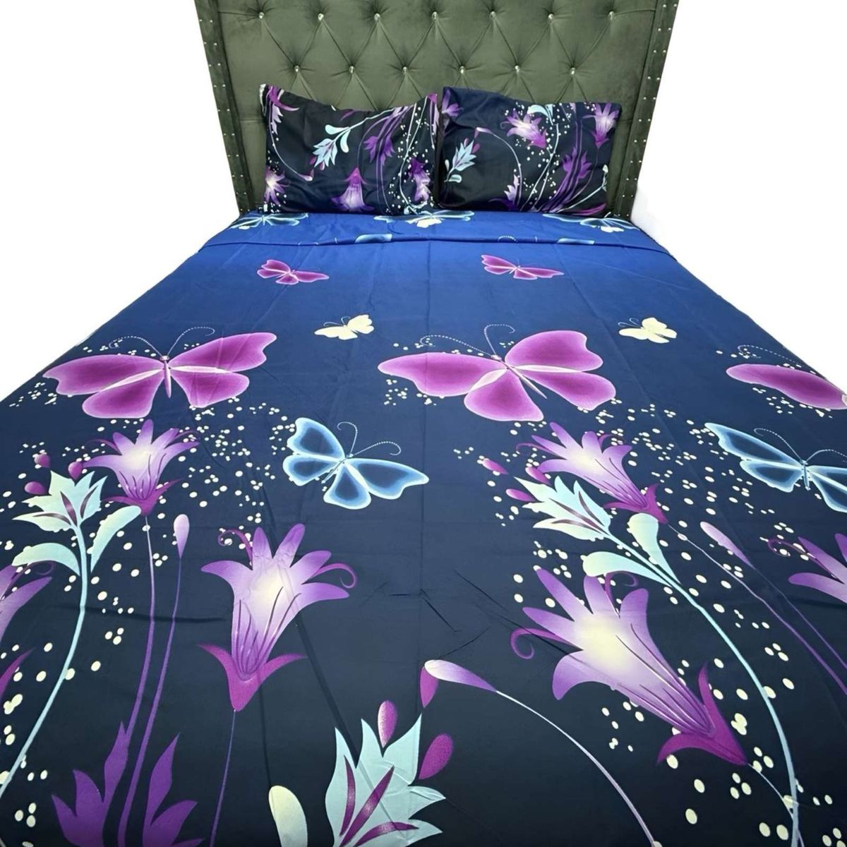 GENERICO - SABANA DE GÉNERO KING AZUL MARIPOSAS MORADAS