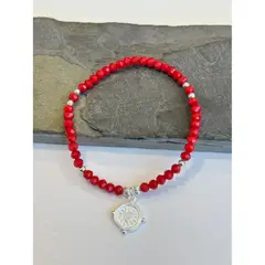 GENERICO - Pulsera Cristales Rojos con Dije de Corazón Bañado en Plata