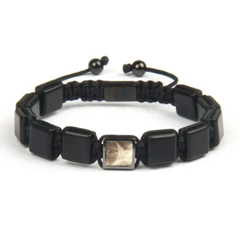 GENERICO - Pulsera Natural Stone Onix Y Cuero Pinton Hombre Mujer Royal Madriz