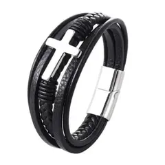 GENERICO - Pulsera De Cuero Cruz Silver Hombre Royal Madriz