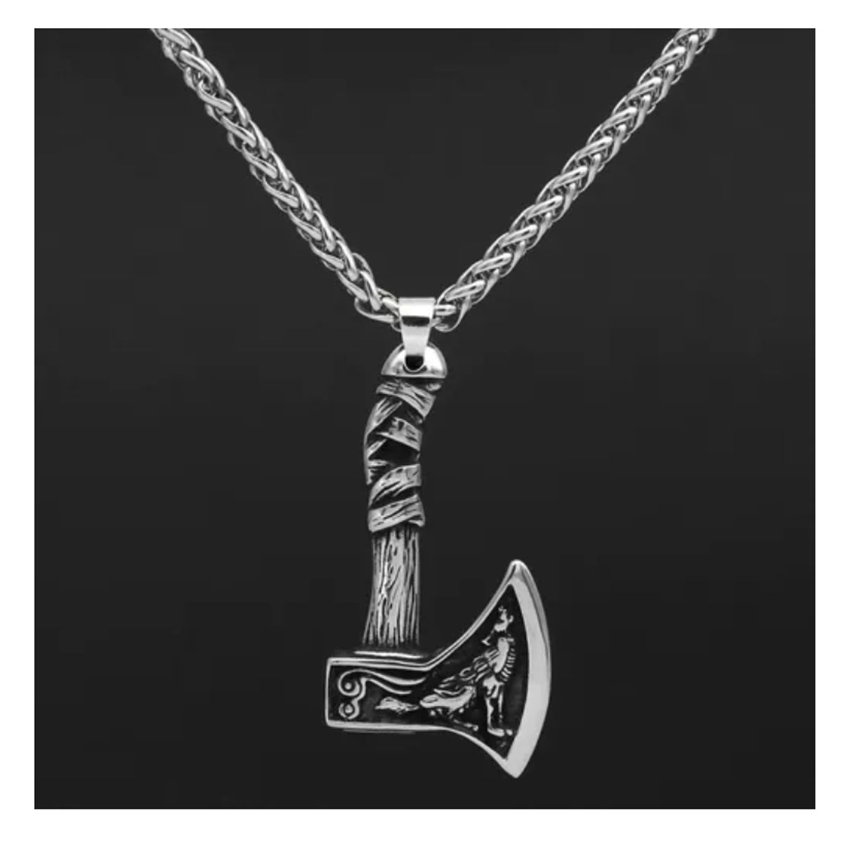 GENERICO - Collar Vikingo Lobo Nordico Cuervo Titanio Moda Vikinga