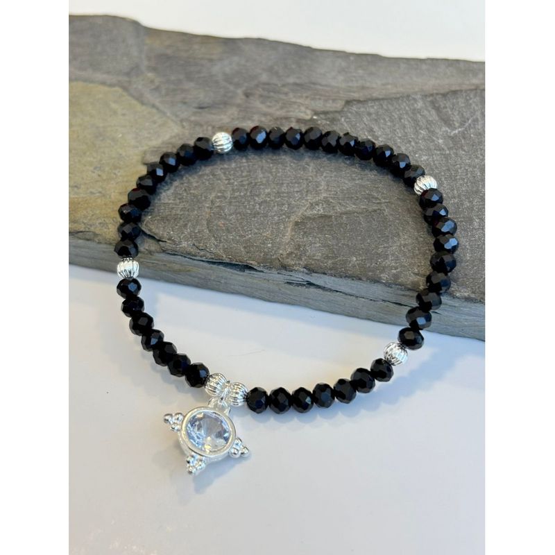 GENERICO - Pulsera de Protección y Elegancia con Cristales Negros y Punto de Luz