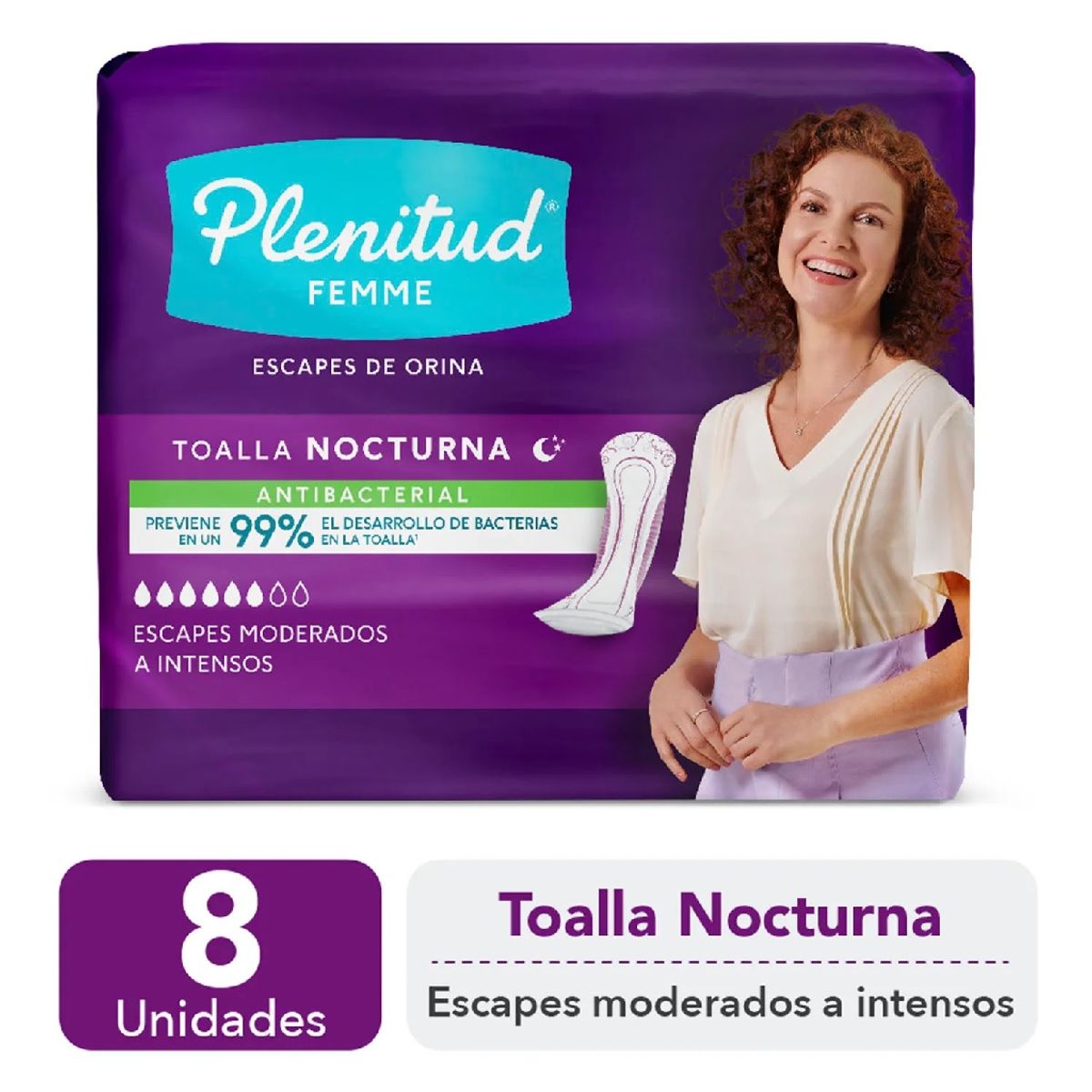PLENITUD - Toalla Ultra Antibacterial Plenitud Femme Nocturna 8 Unidades