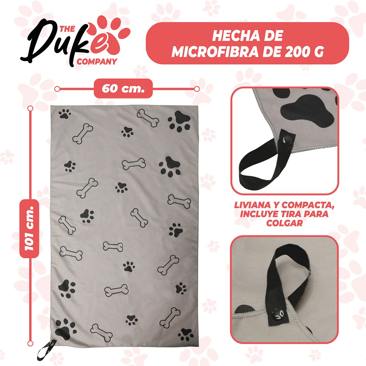 THE DUKE COMPANY - Toalla Microfibra Para Mascotas Duke 101 X 60 Cm Gris
