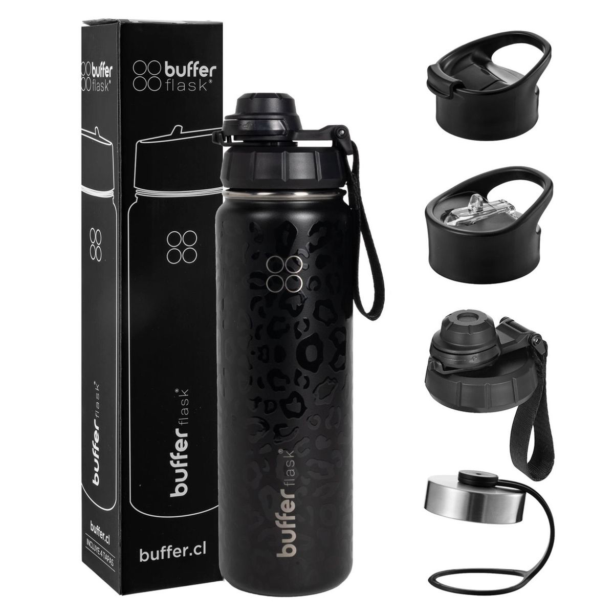 BUFFER FLASK - Termo Botella Agua Termica Acero Inox + Tapas - Gris oscuro