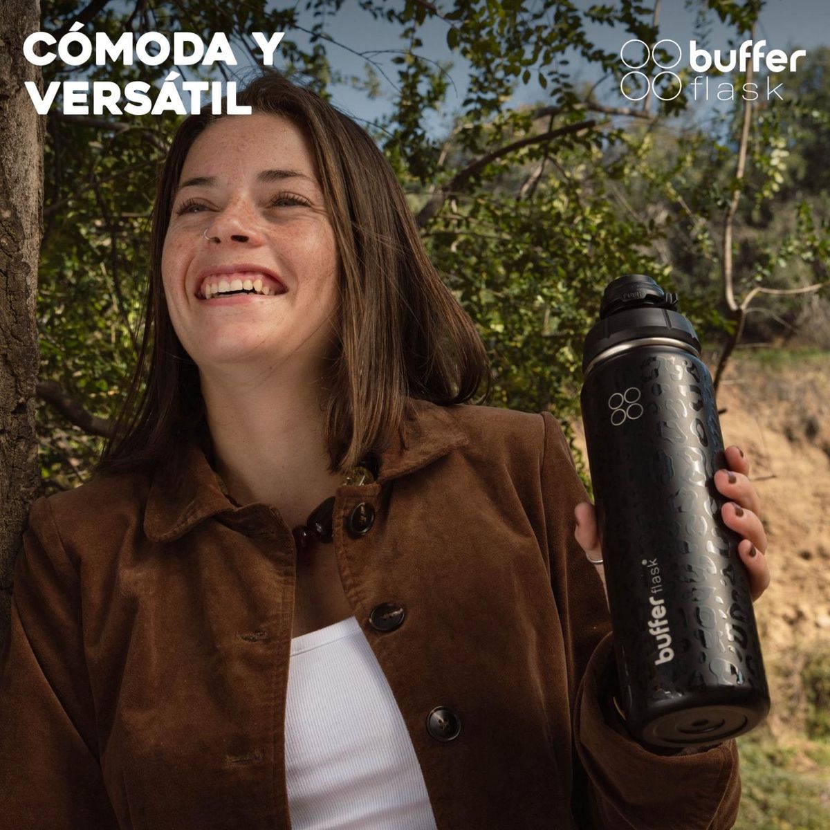 BUFFER FLASK - Termo Botella Agua Termica Acero Inox + Tapas - Gris oscuro