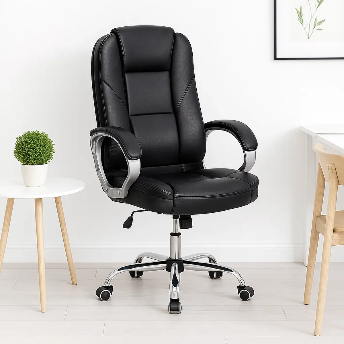 KLIK - Silla de Oficina Ejecutiva Magnus Cuero Sintético - Negro - Negro