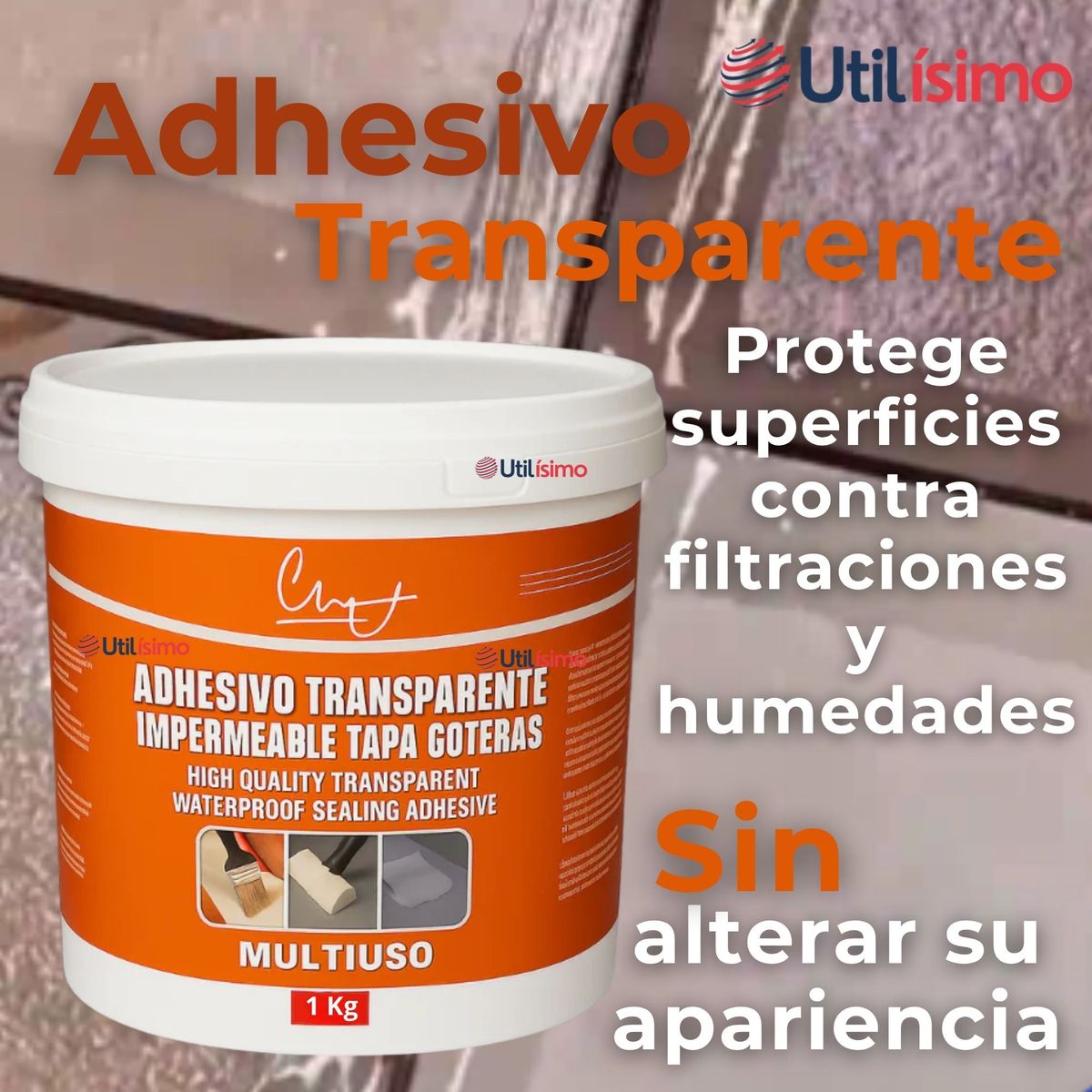 LINE - Sellador Adhesivo Transparente Impermeable Tapa Goteras 1Kg No Tóxico