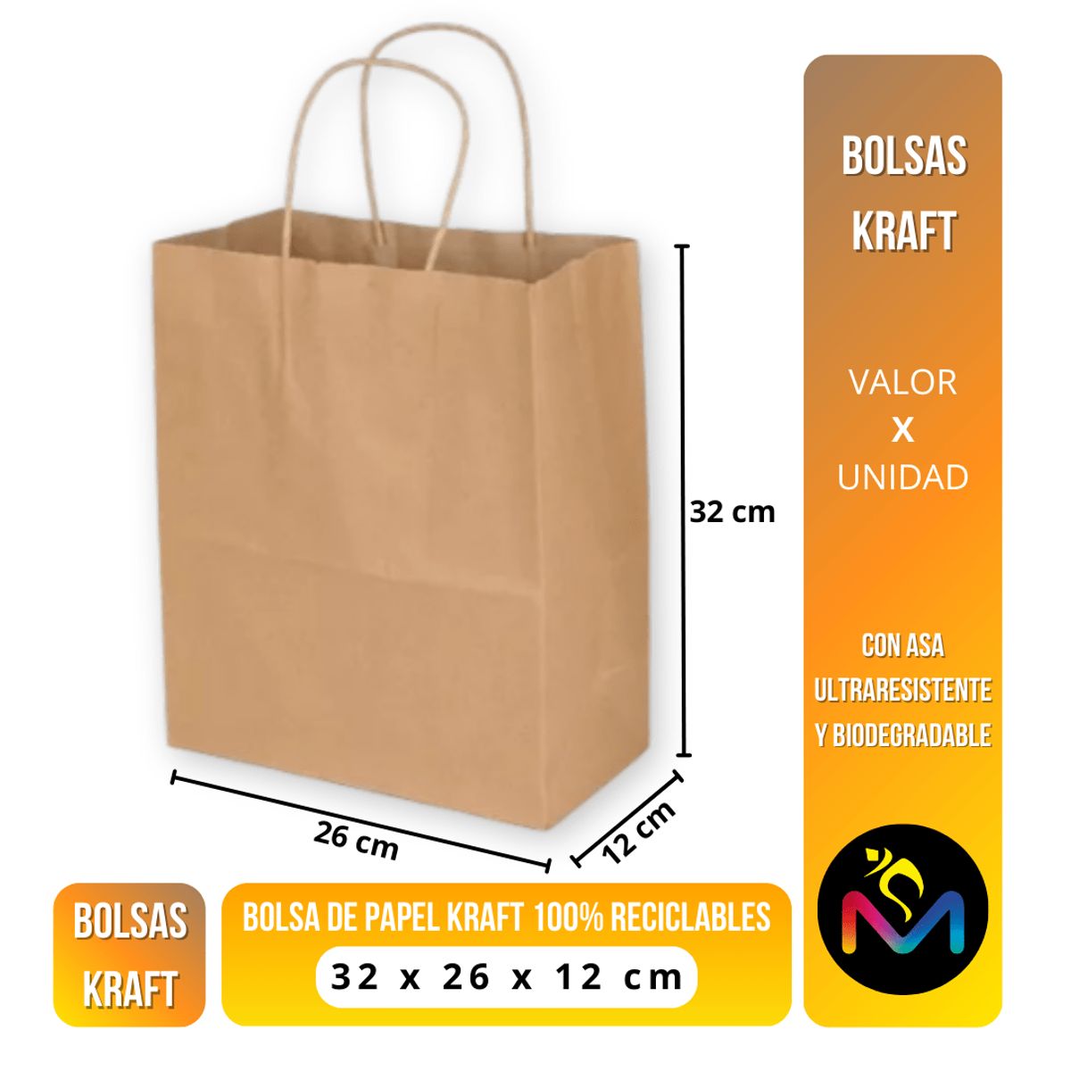 MALIK - Pack 24 bolsas de regalo Cafe 32x26x12 cm