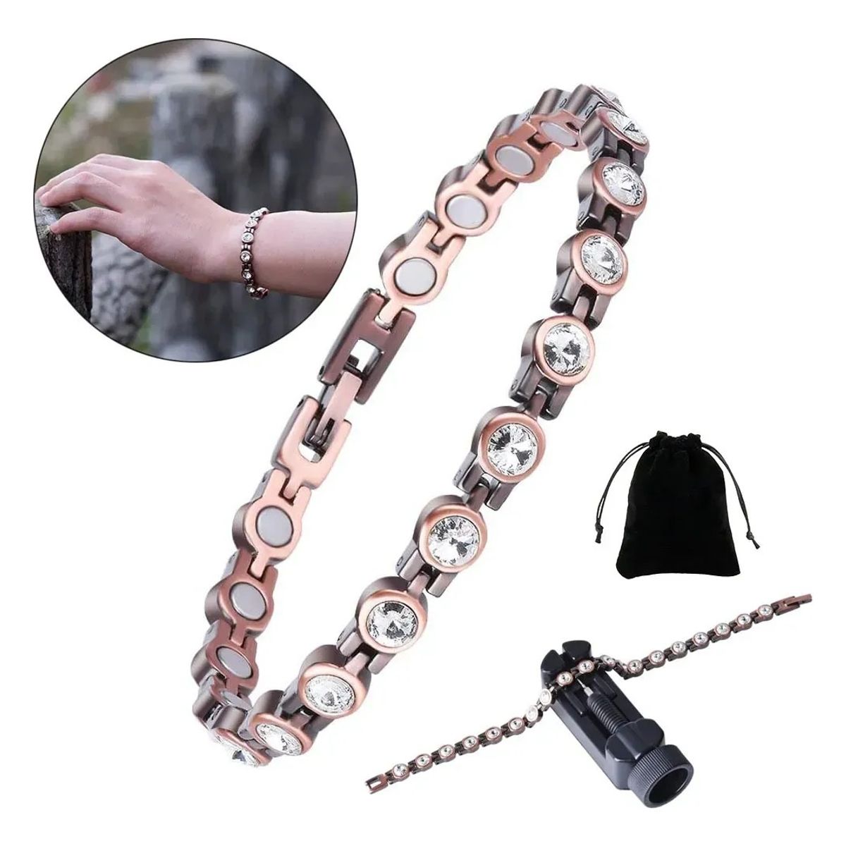 KUANGYE - Pulsera Bañado en Cobre Magnética - Imanes Terapia - Brazalete Circón