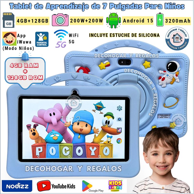 GENERICO - Tablet de Aprendizaje 7 Pulgadas Para Niños 4GB RAM +128GB ROM