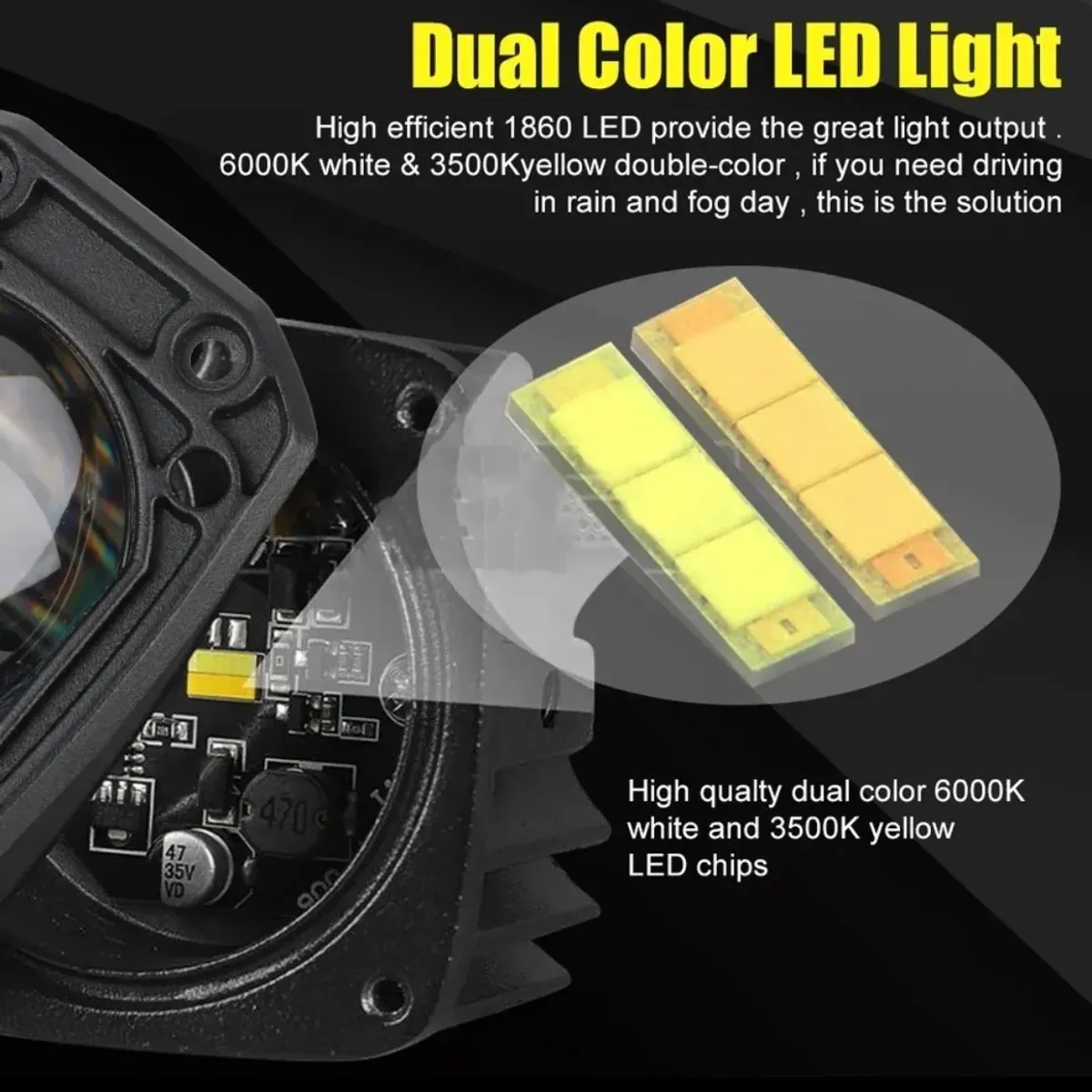 KUANGYE - Foco Neblinero Led Embutido Empotrable Duo Color Autos
